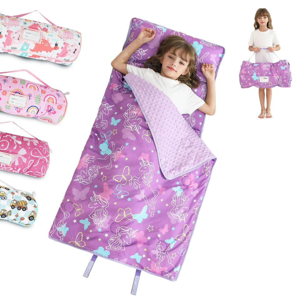 Lasoftan unicorn roll nap mat for easy daycare transport.
