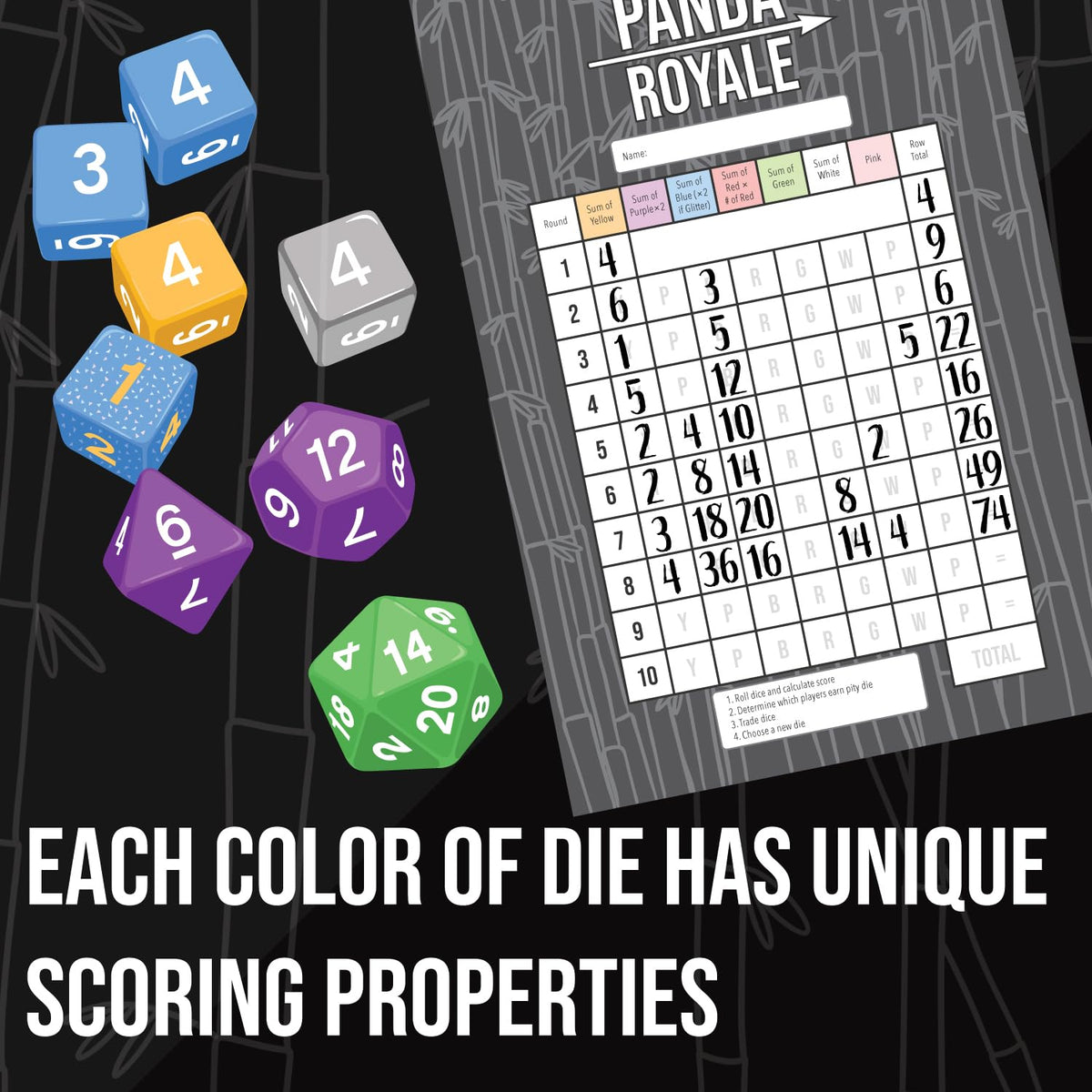 Each color in Panda Royale hints at different strategic options and paths to score.