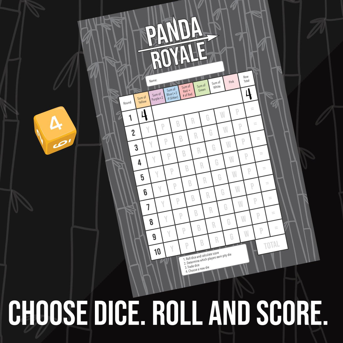 Close-up of Panda Royale dice sides showing 6, 8, 12, and 20 faces.