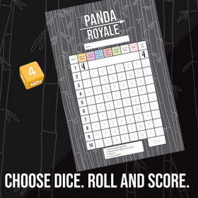 Close-up of Panda Royale dice sides showing 6, 8, 12, and 20 faces.