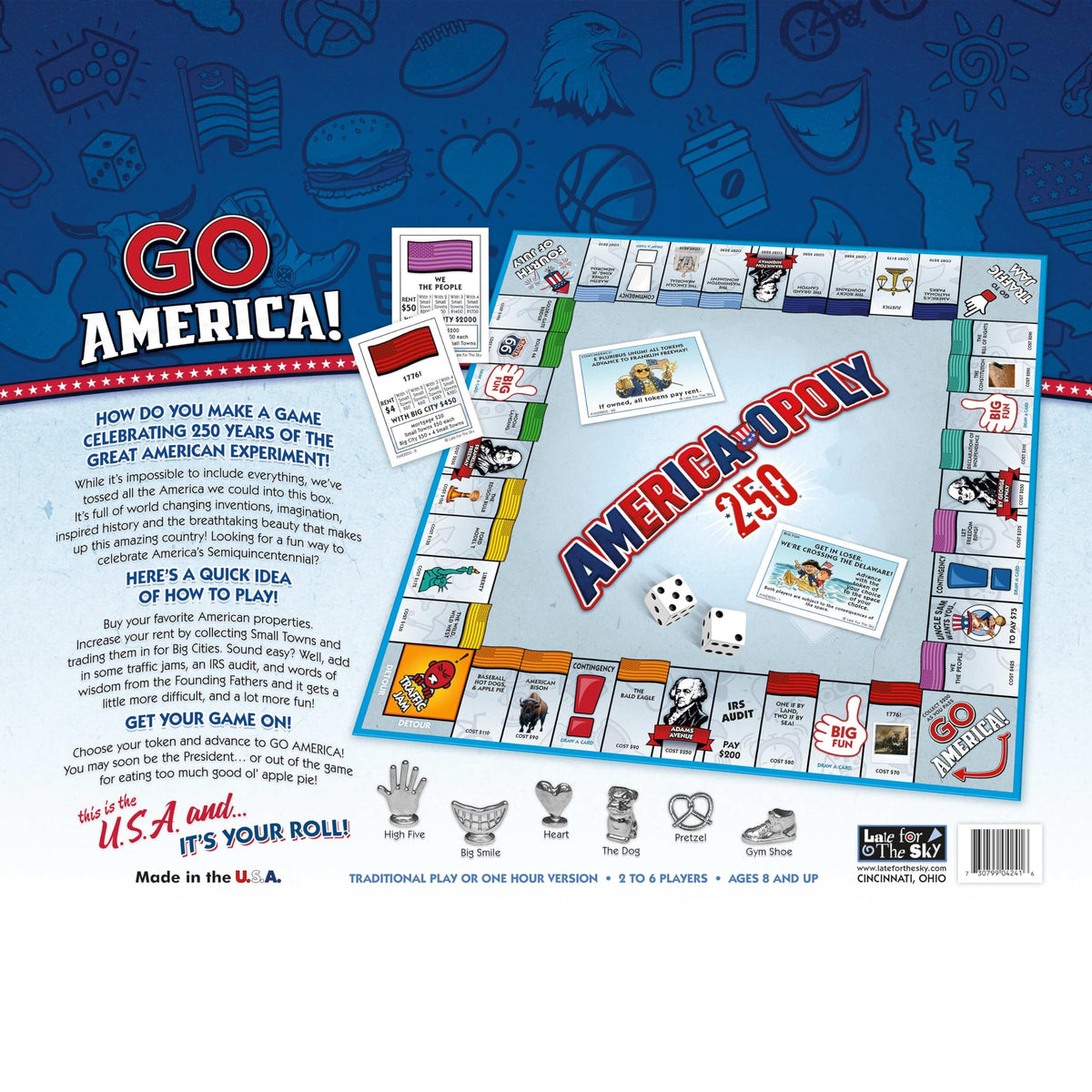 Late for the Sky America-Opoly tokens on the table for lively competition