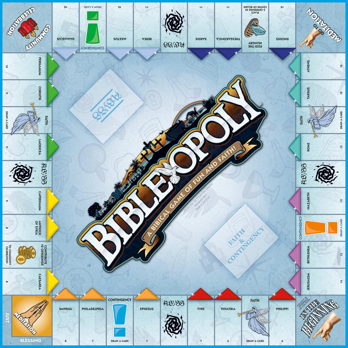 Late for the Sky Bibleopoly faith cards prompt Bible facts and discussion prompts.