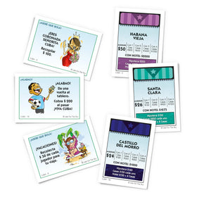Late for the Sky Cuba-Opoly cards illustrating events and strategy