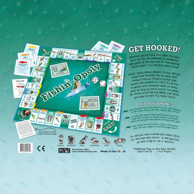 Late for the Sky Fishin'-Opoly box and setup showing quick start to game night.
