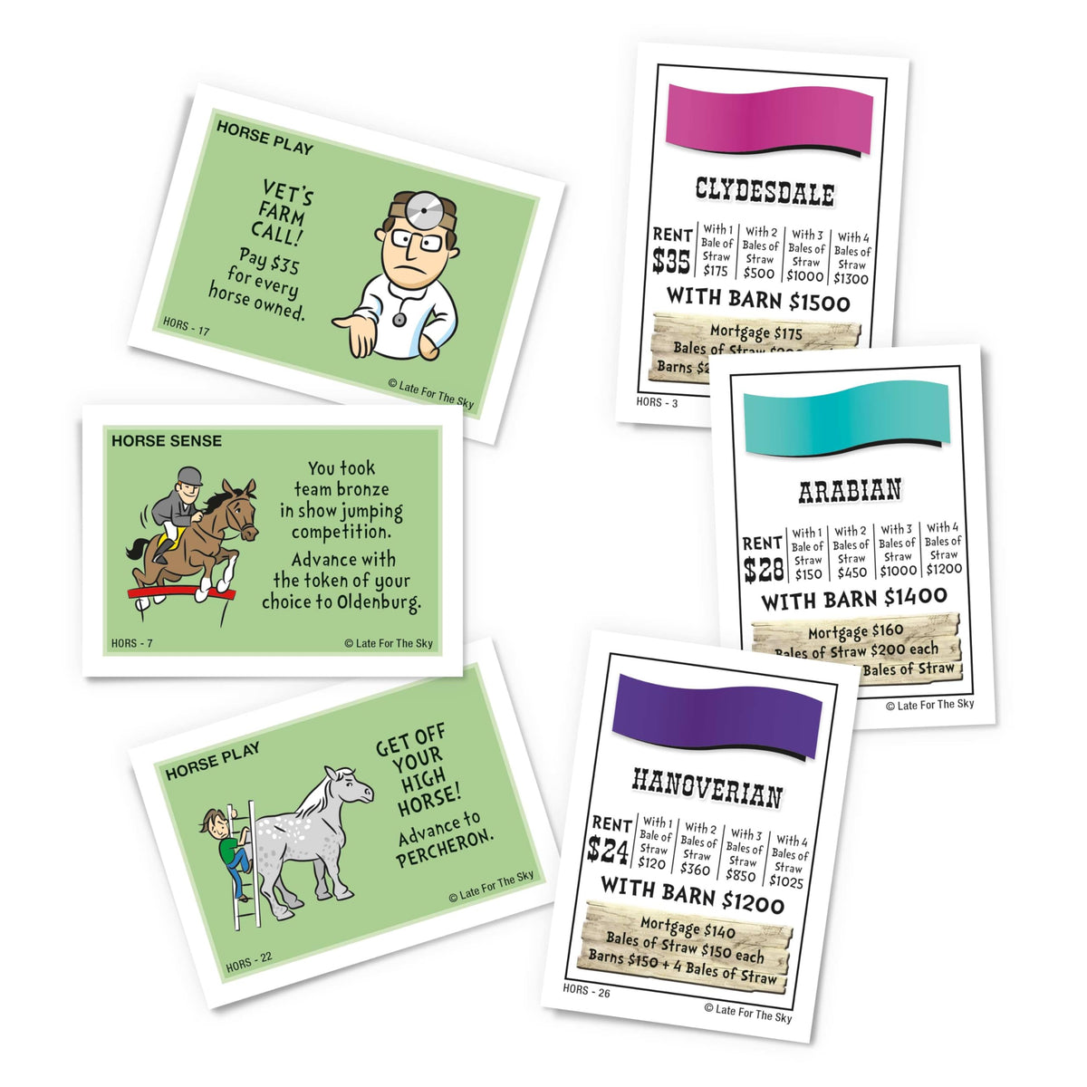 Late for the Sky Horse-Opoly barn trade mechanic supports strategic swaps