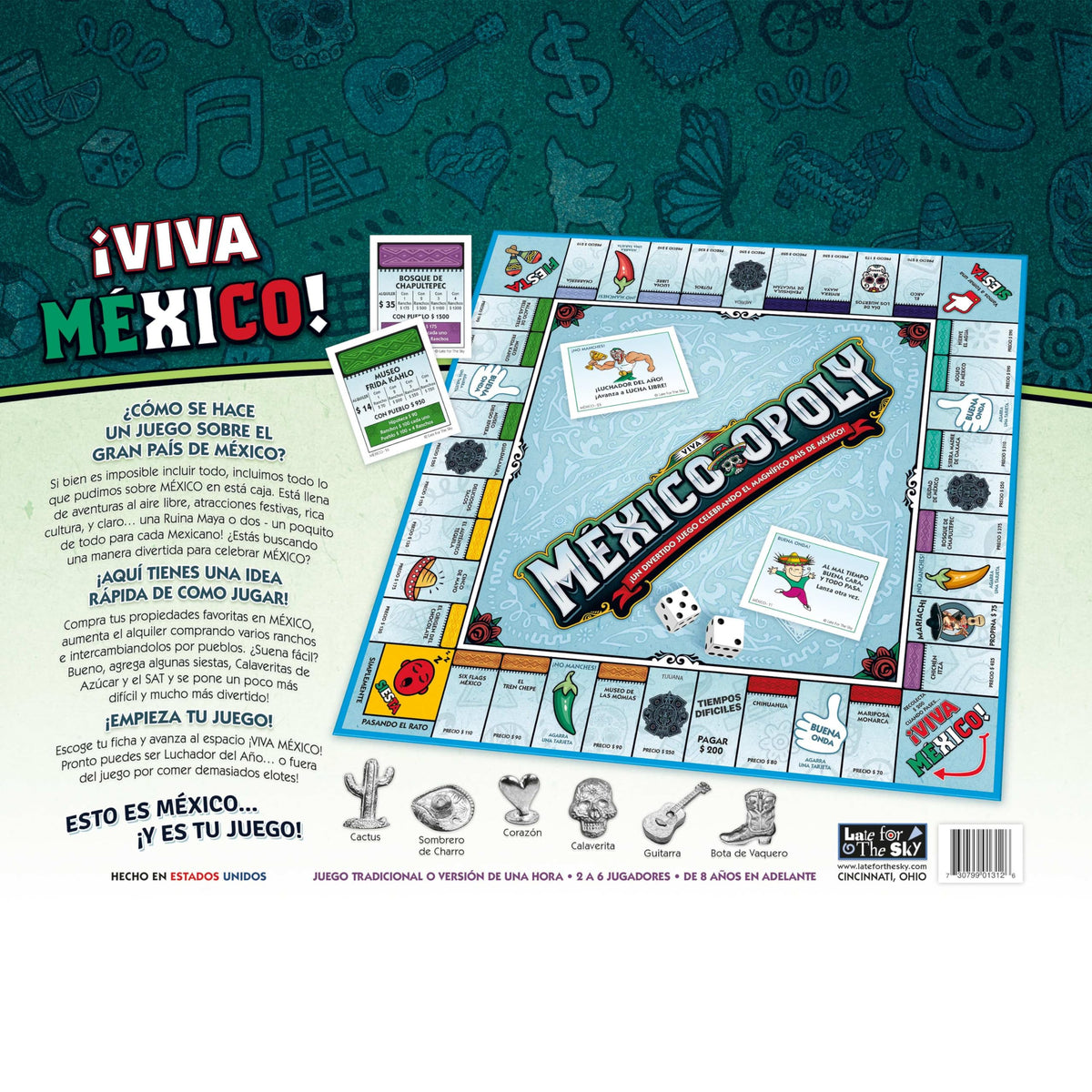 Late for the Sky Mexico-Opoly dice and rulebook for quick setup and learning