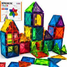 LATI Magnetic Tiles Starter Set with square and triangle shapes for versatile 2D and 3D builds.