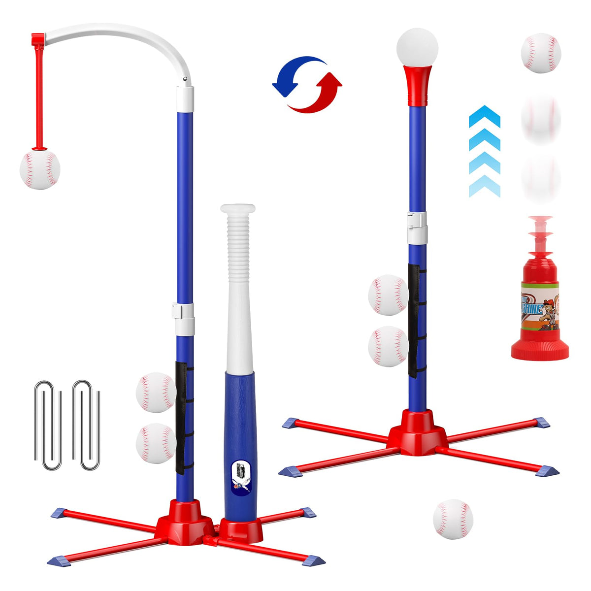 Latioi 3-in-1 T-Ball Set hanging tee for convenient home practice.