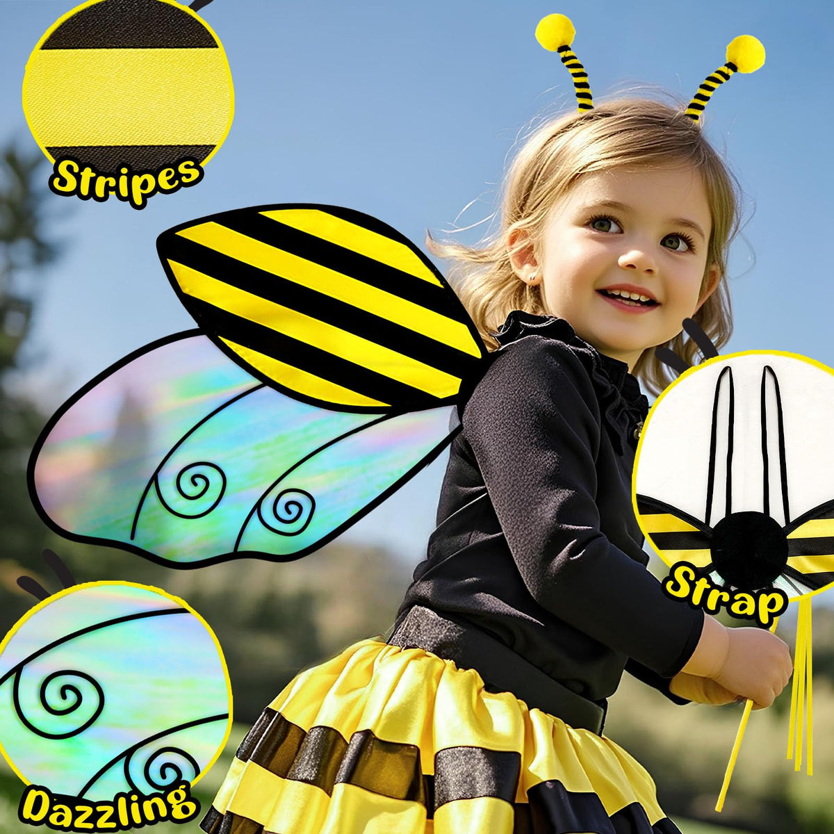 Latocos bee sunglasses with antenna, adds playful detail to bee costume outfits