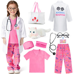 Latocos kids veterinarian costume pink coat for imaginative play and pretend clinic visits