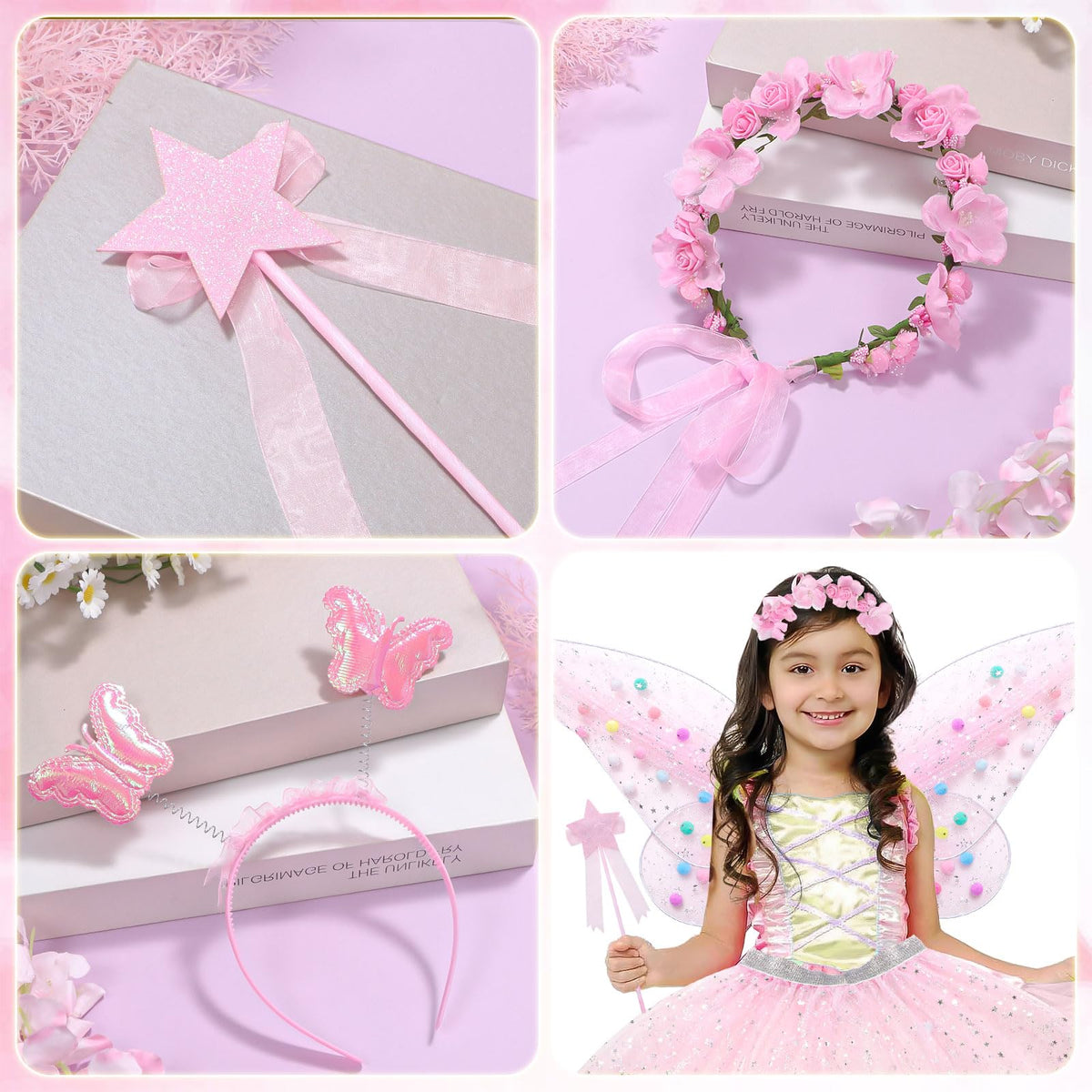 Latocos princess costume set pink, complete 5-piece dress-up kit