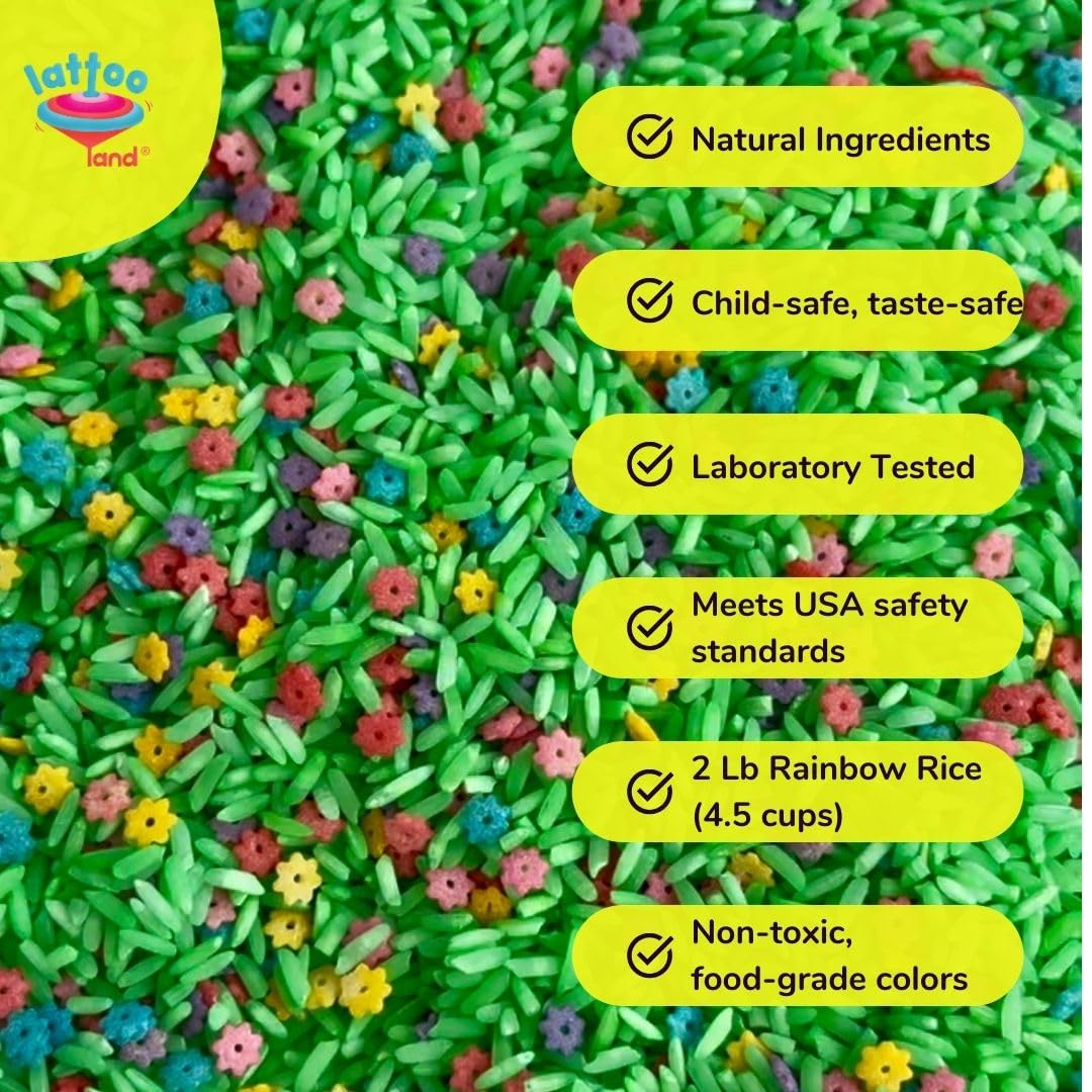 Lattooland Colorful rice mix enhances sorting and pouring fun for pre-k learners