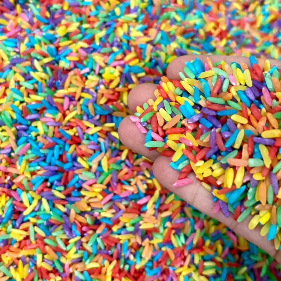 Lattooland Rainbow Rice 2lb for vibrant sensory bin filling and hands-on exploration