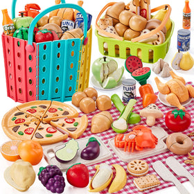 LAUGIGLE 86pc wheat straw play food set with safe, durable pieces for pretend meals.
