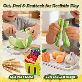 LAUGIGLE peelable leeks and apples support interactive play for kids.
