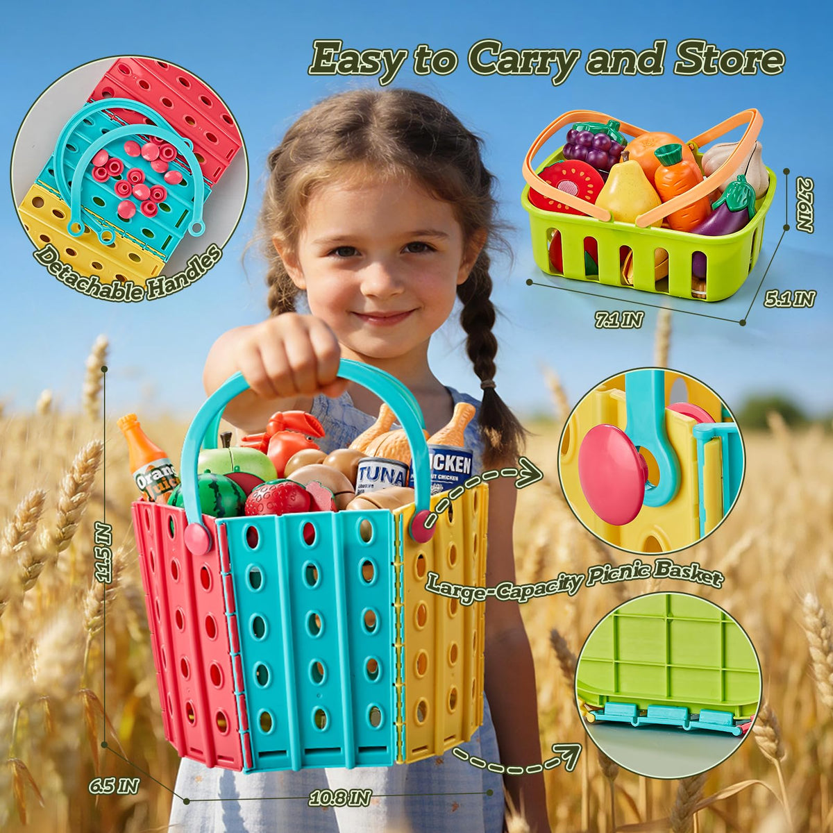 LAUGIGLE portable crate, basket, and picnic blanket included for versatile play.