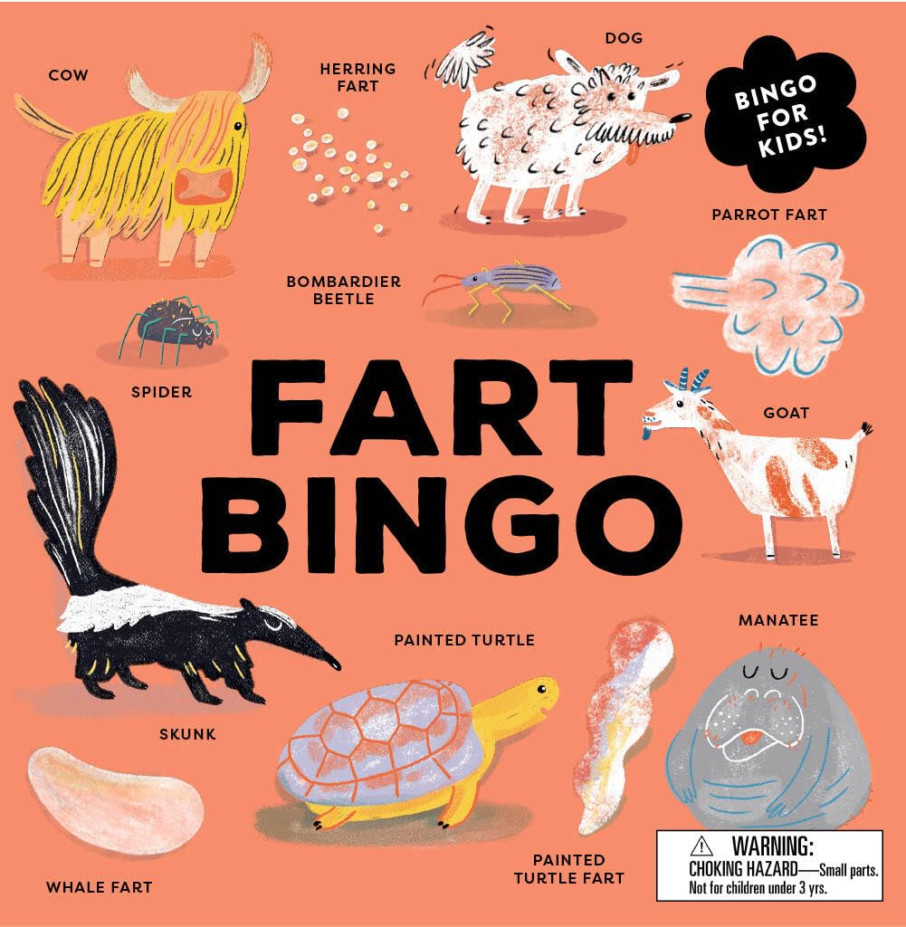 Laurence King Fart Bingo cover featuring playful animals for family fun and learning