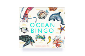 Laurence King Ocean Bingo 64 sea creatures illustration with educational facts.