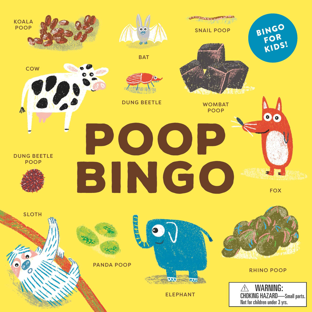 Laurence King Poop Bingo game box, vibrant ocean creature illustrations for screen-free family fun