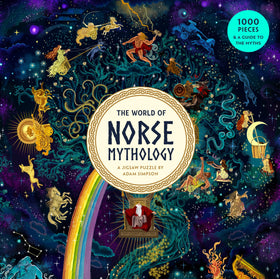 Laurence King World of Norse Mythology puzzle cover art; ideal for challenging family puzzle nights.