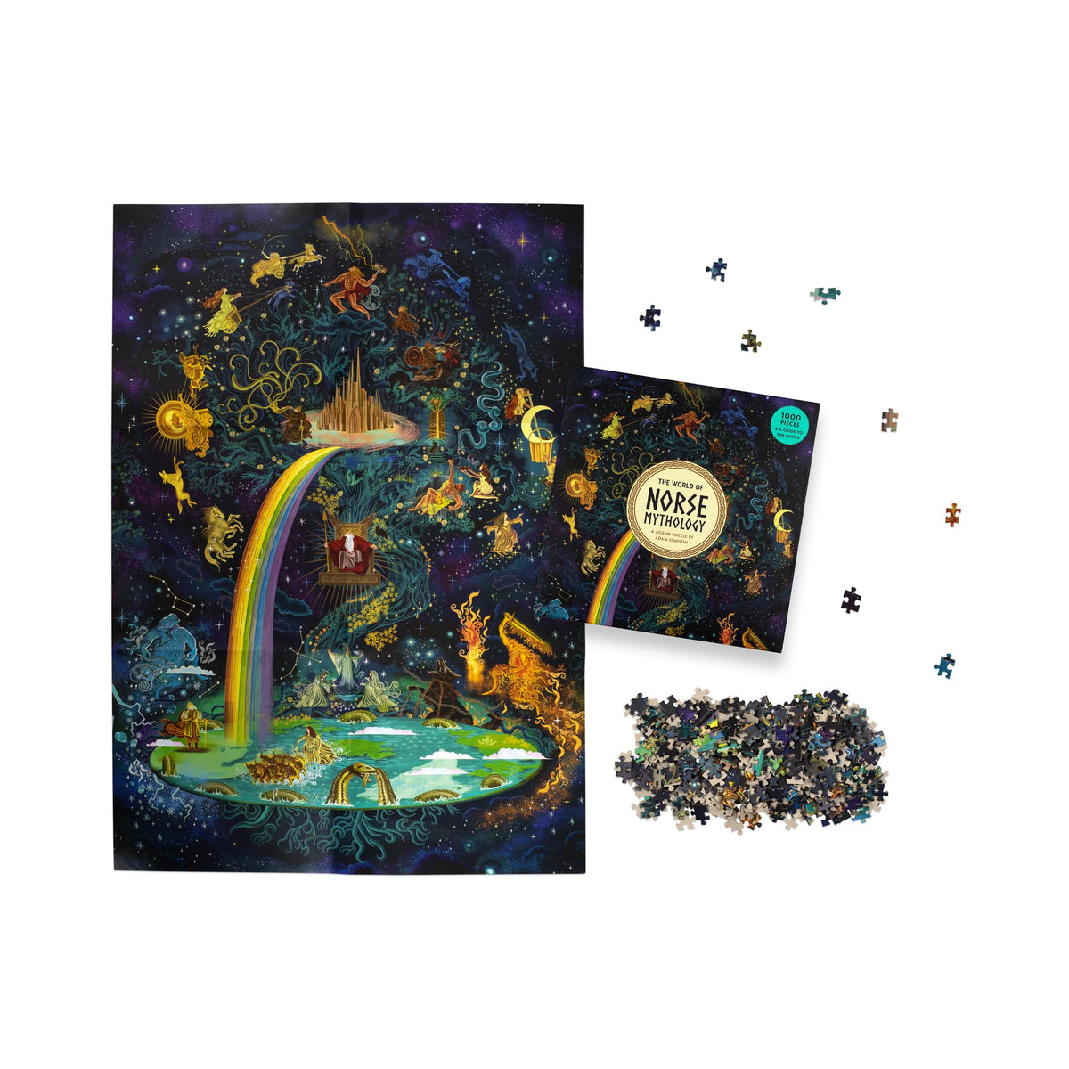 Laurence King World of Norse Mythology puzzle finished size details help planning display.