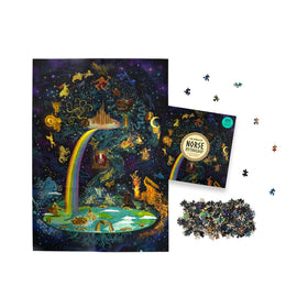 Laurence King World of Norse Mythology puzzle finished size details help planning display.