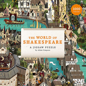 Laurence King World of Shakespeare puzzle cover shows detailed London scene for a mindful challenge.