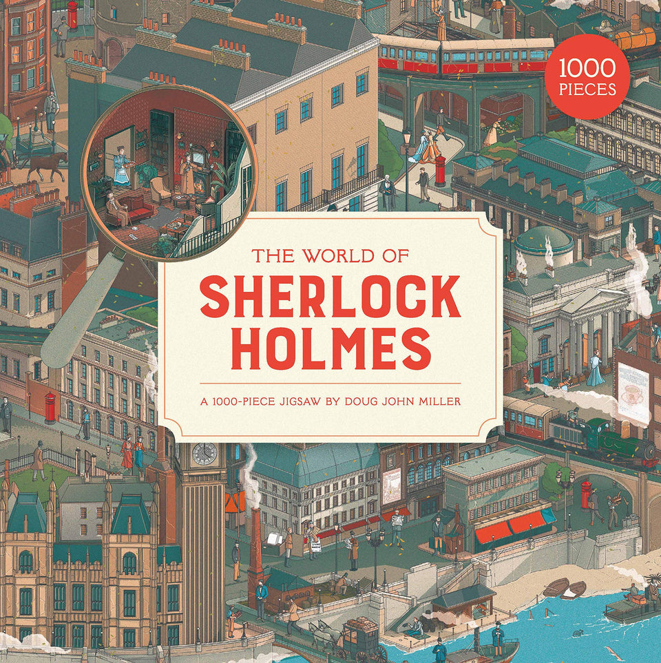 Laurence King puzzle cover depicts Sherlock Holmes, inviting a curious puzzle night.