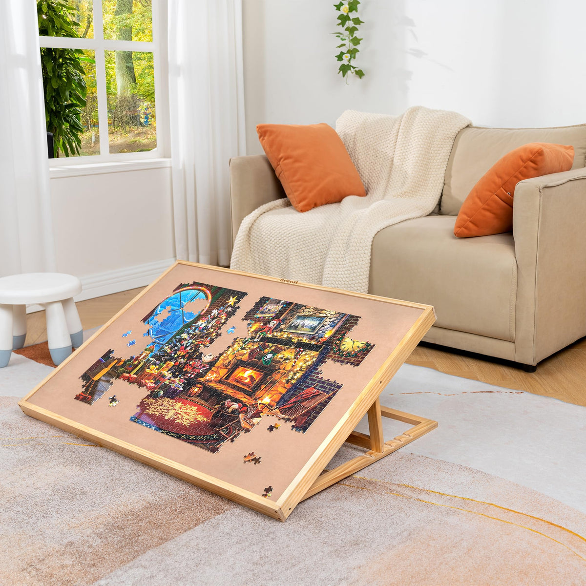 Lavievert protective wooden cover protects unfinished puzzles from dust and pets.
