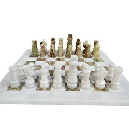 Lavish Chess Sets white and green onyx pieces with striking contrast