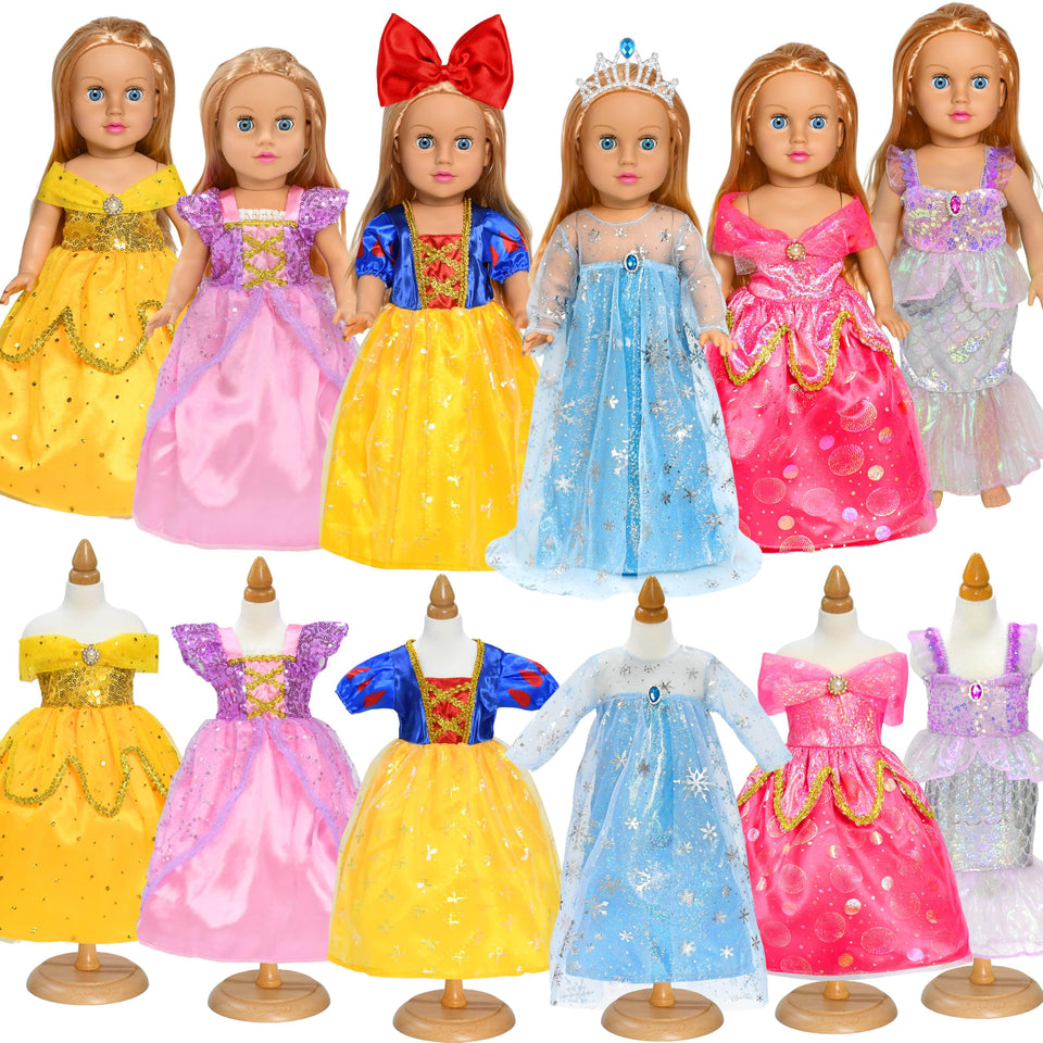 Lavwix 18-inch doll six-dress set for creative dress-up play.