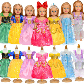 Lavwix 9-piece doll clothes set for 18-inch dolls with seven princess dresses