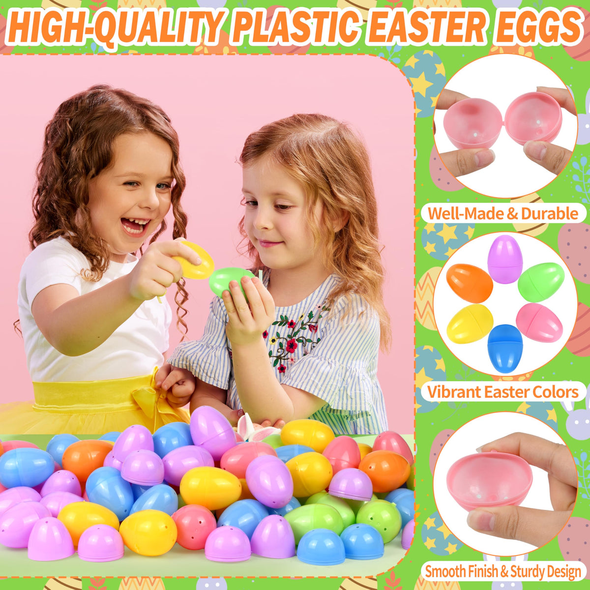 Lavwix durable non-toxic plastic eggs with smooth edges for outdoor reuse.