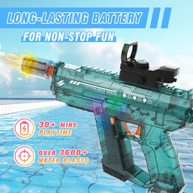 Lawdiey electric water gun long-range shot reaches 26-32 feet.