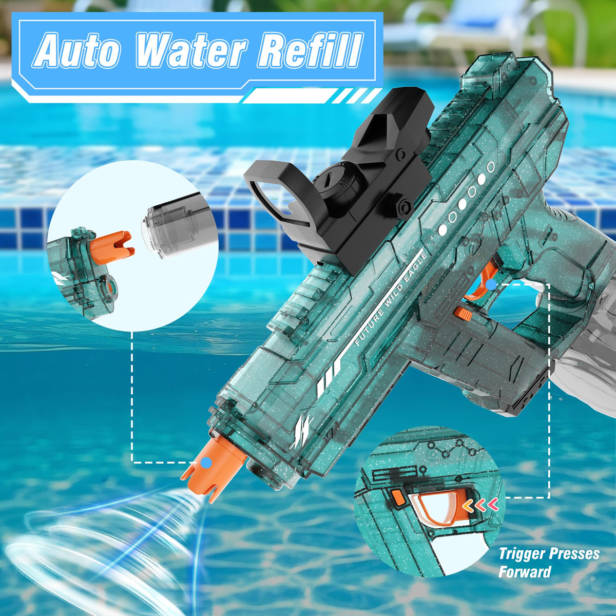 Lawdiey electric water gun splash-resistant design withstands splashes outdoors.