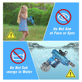 Lawdiey water gun safety tips included to protect eyes and face.
