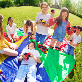 Lawei color-packed juggling balls for group play and family fun sessions.