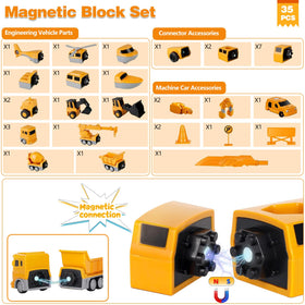 Lawfig magnetic transform bulldozer showing chunky pieces that fit securely for hands-on play.