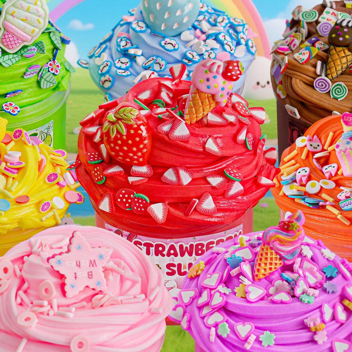 LAWOHO fluffy butter slime arrangement highlighting soft non sticky textures