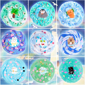 LAWOHO green and blue cloud slime showing fluffy stretch and playful color mix