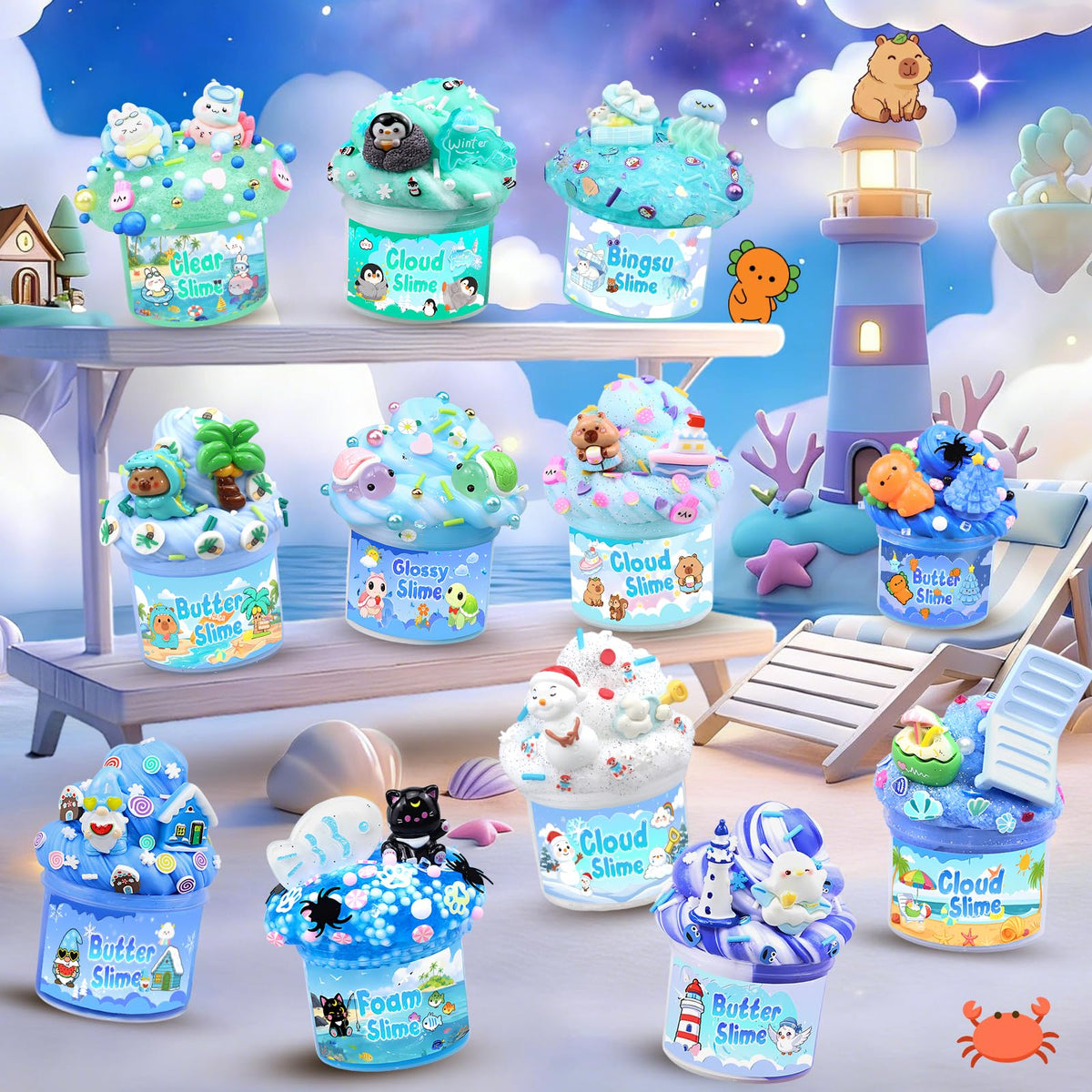 LAWOHO winter-themed slime gradient from white to dark blue for seasonal fun