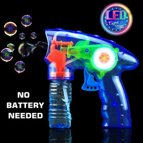 Laxdacee Transparent bubble gun design highlights solution bottle attachment for easy refills.