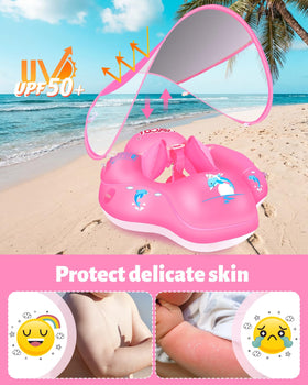 LAYCOL baby pool float with 5-point safety buckle keeps baby secured during play.