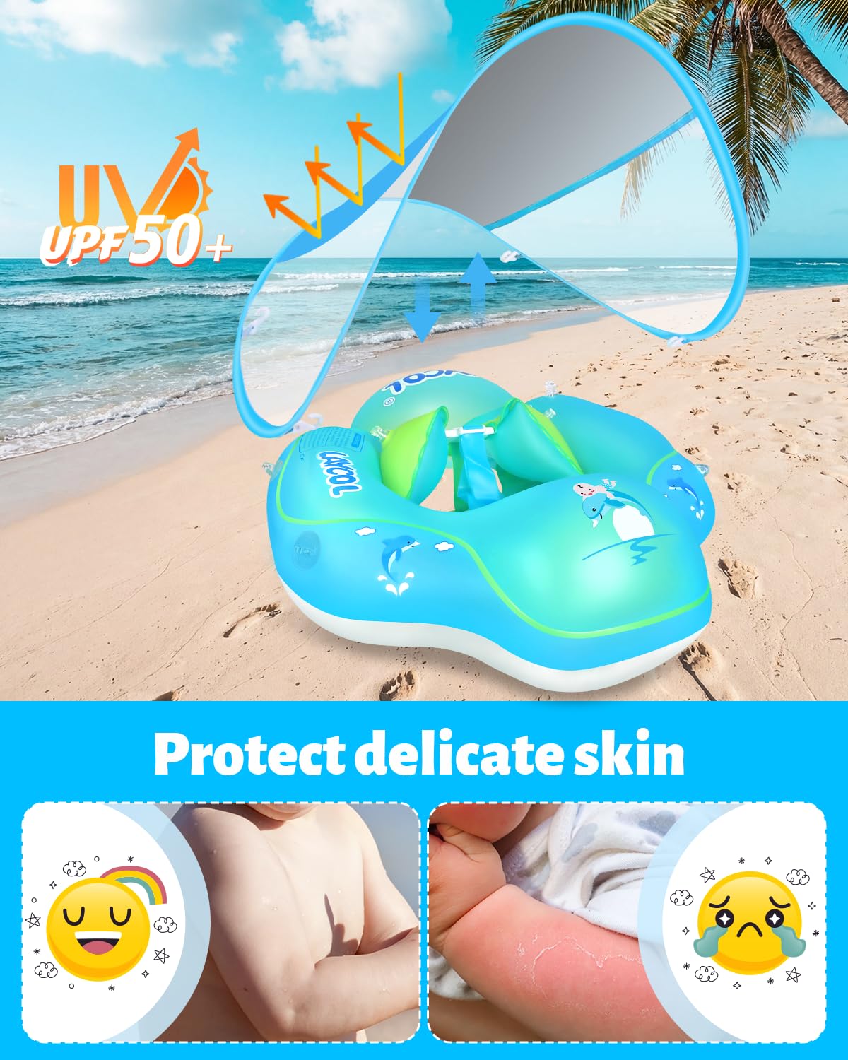 LAYCOL float with 5-point safety buckle keeps baby securely seated.