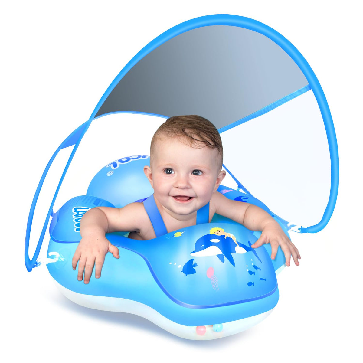 LAYCOL baby pool float canopy dark blue offers sun protection during outdoor water play