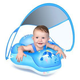LAYCOL baby pool float with removable canopy for shaded comfort.