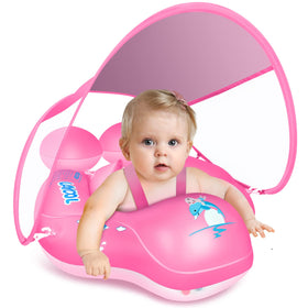 LAYCOL baby pool float with canopy offers shaded comfort for sun-filled swims.