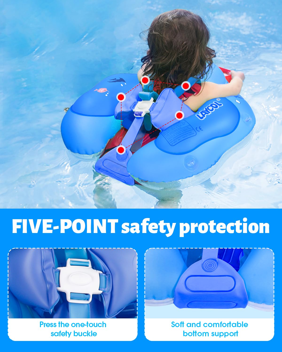 LAYCOL float features raised front to help keep baby upright and comfortable