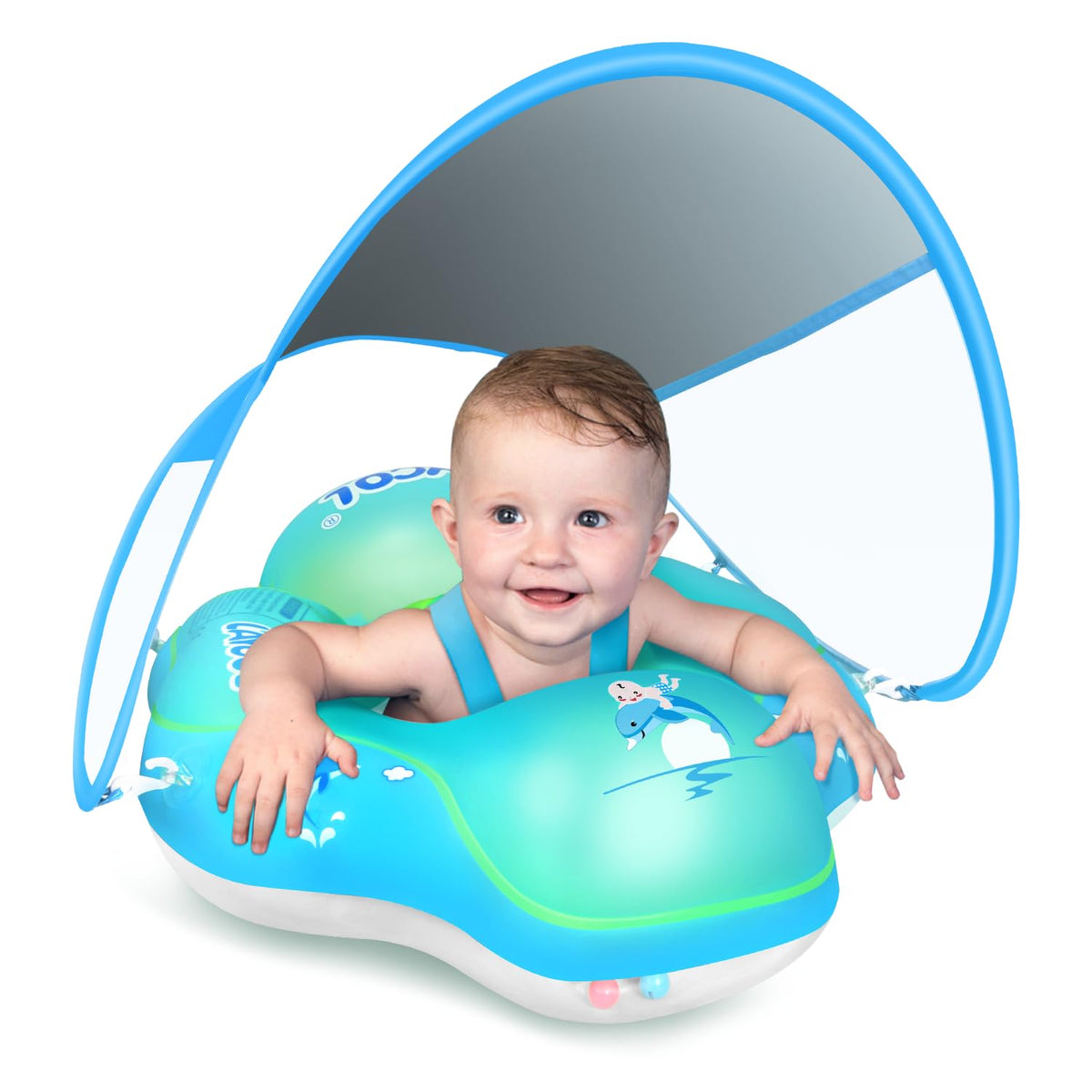 LAYCOL baby pool float with canopy provides sun protection during sunny days.