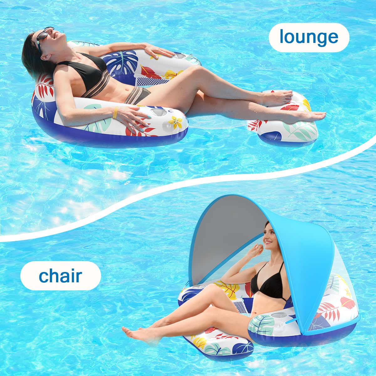 LAYCOL inflatable pool chair with backrest offers ergonomic lounging on the water.